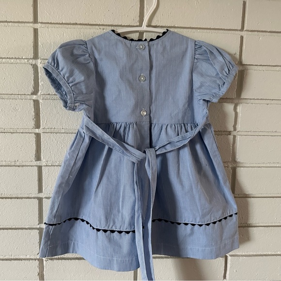 Blue Plaid Checked Pattern Embroidered Strip Dress - Picture 2 of 4